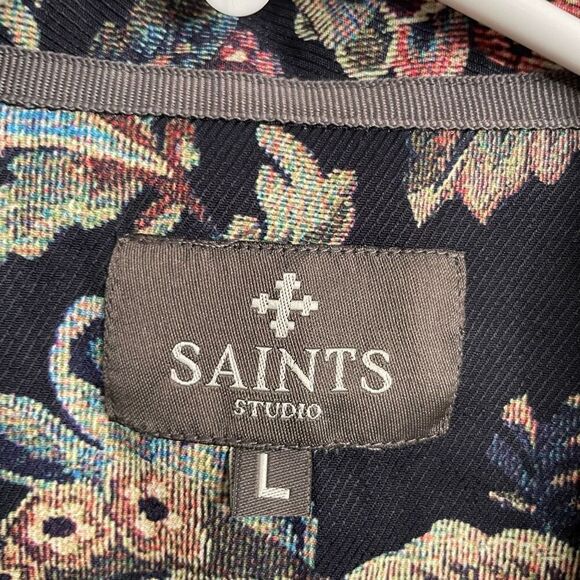 Saints Studio Mens Camp Shirt L Printed Tapestry Fruit Still Life Artisanal - Picture 3 of 8